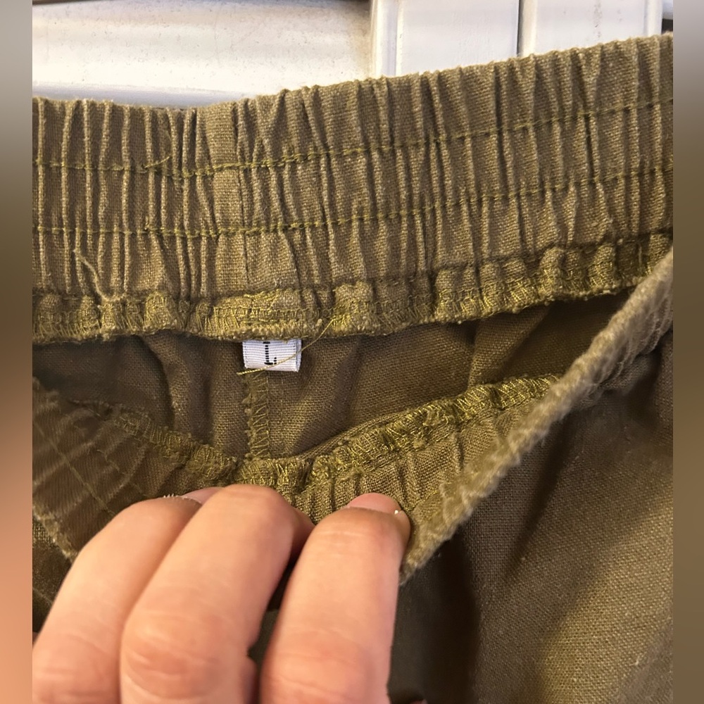 Wide Leg Olive Green Cotton/Linen Pants - Picture 3 of 4